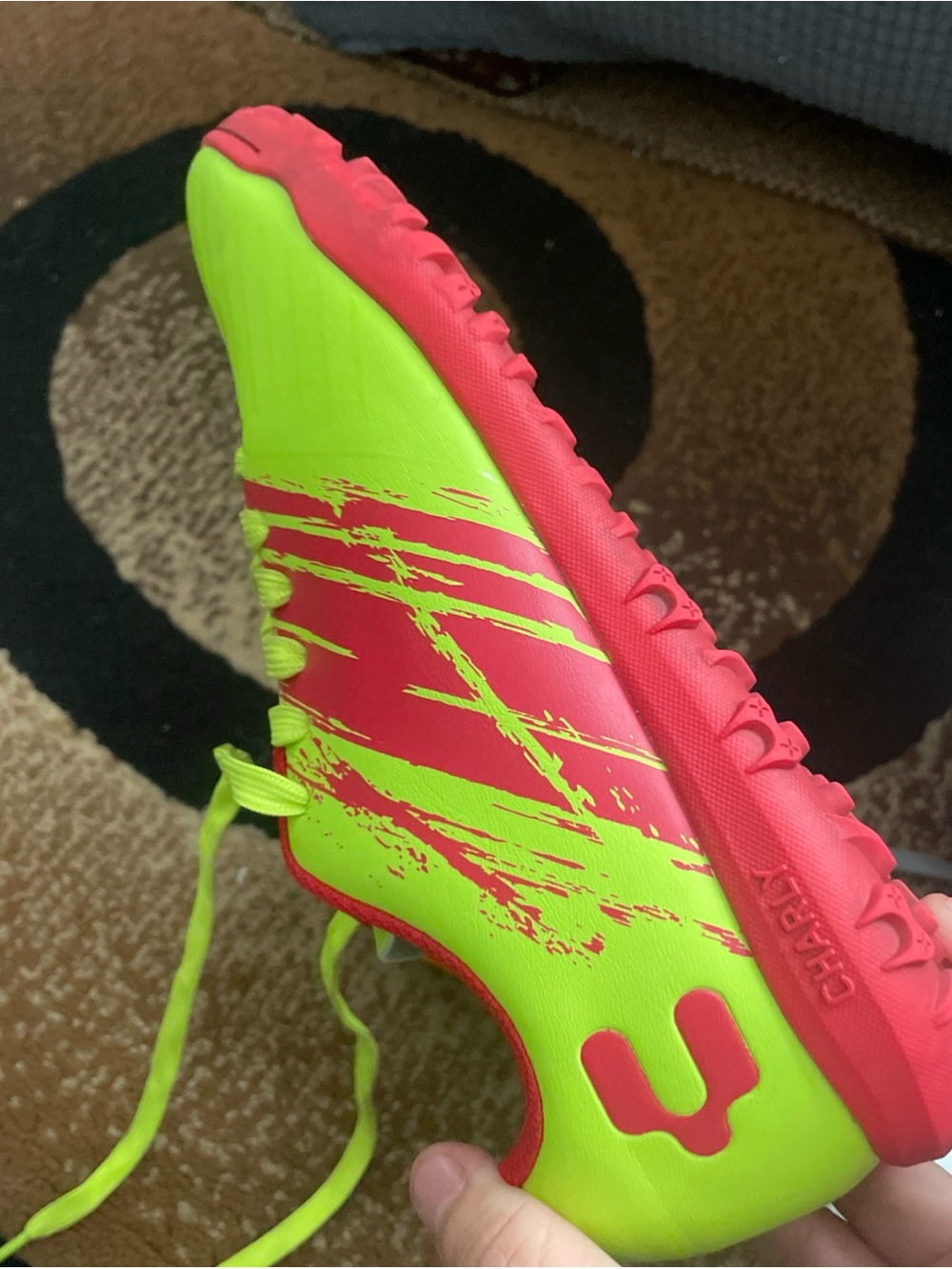 Kids Neon Green and Pink Soccer Cleats